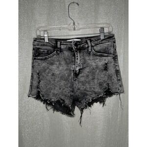 KanCan Denim Shorts Distressed‎ Frayed Hem Acid Wash Black Gray Size M